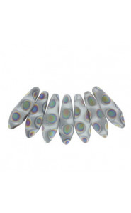 Czech Glass Daggers beads 5x16mm Crystal vitrail dots matted 00030-2817A